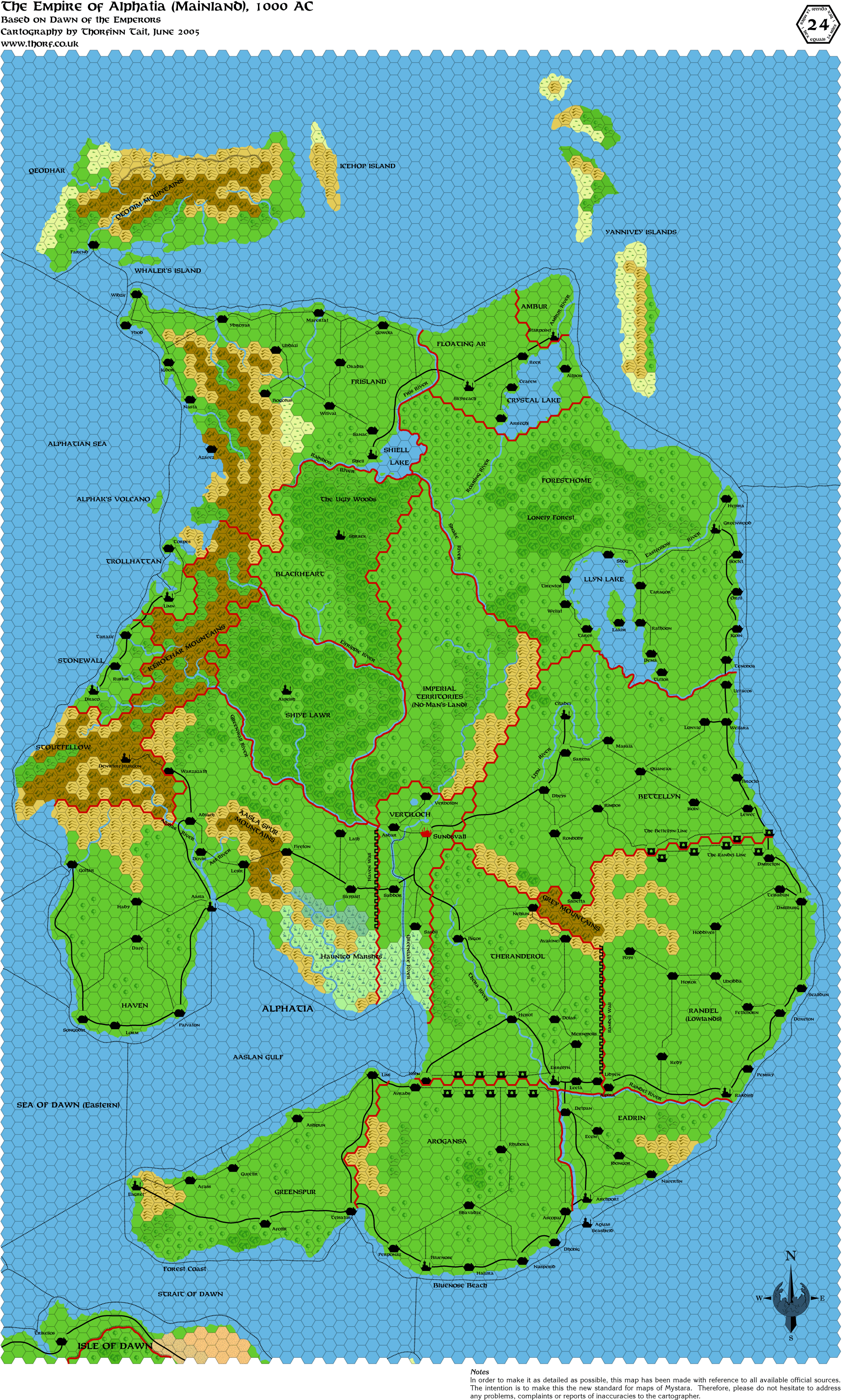 Alphatia, 24 miles per hex, Jun 2005, with deciduous forests