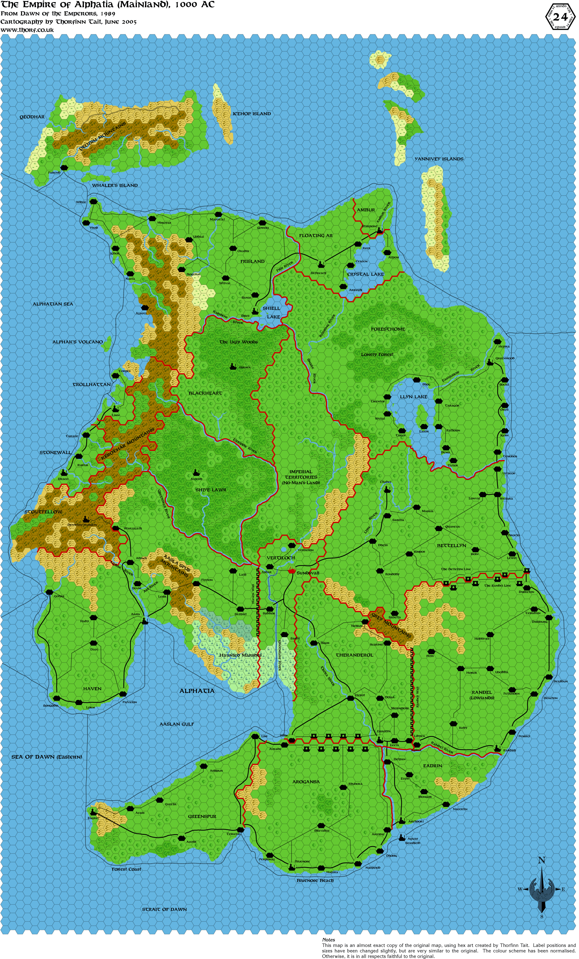 Dawn of the Emperors Alphatia, 24 miles per hex, Jun 2005