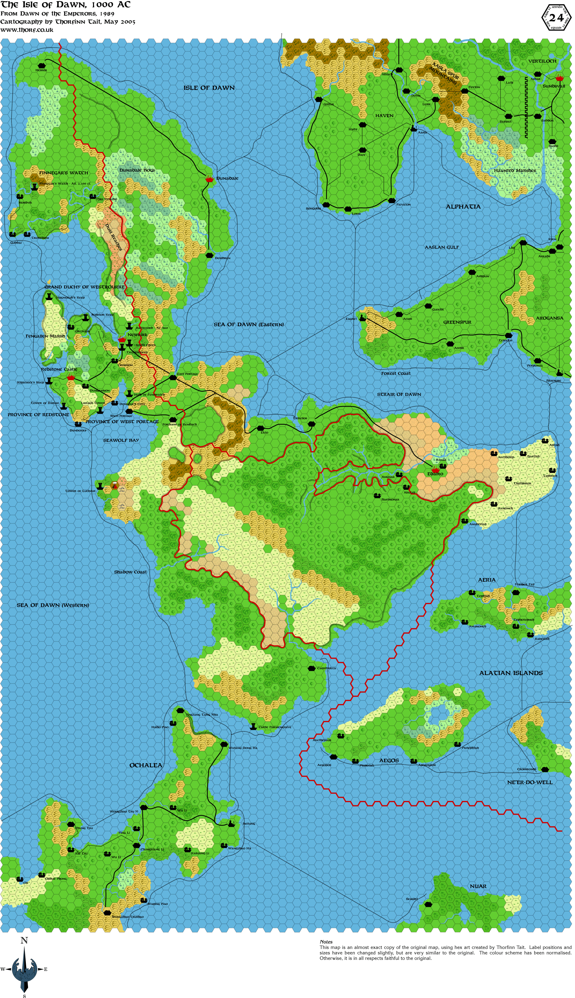 Dawn of the Emperors Isle of Dawn, 24 miles per hex, May 2005