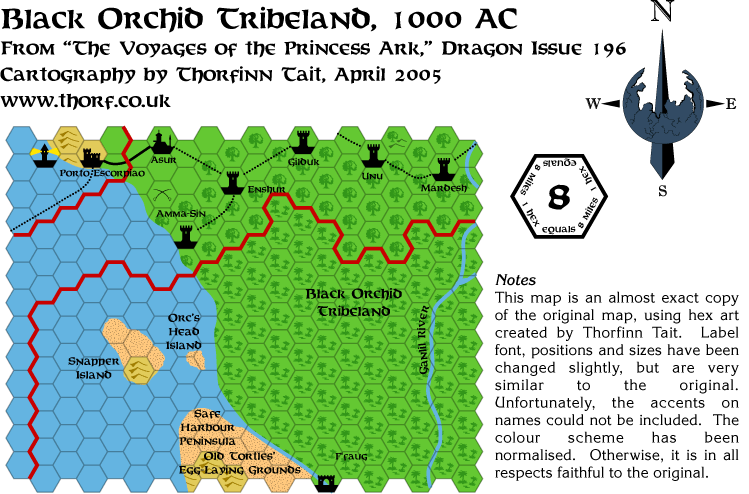 Dragon 196 Black Orchid Tribeland, 8 miles per hex, Apr 2005