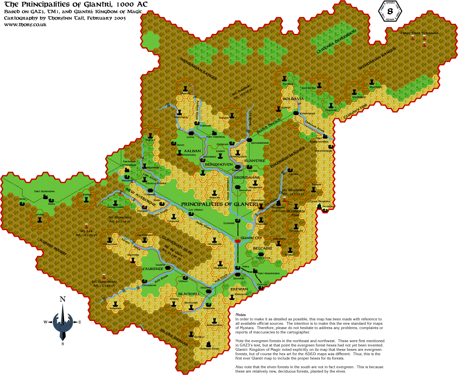 Glantri, 8 miles per hex, Feb 2005