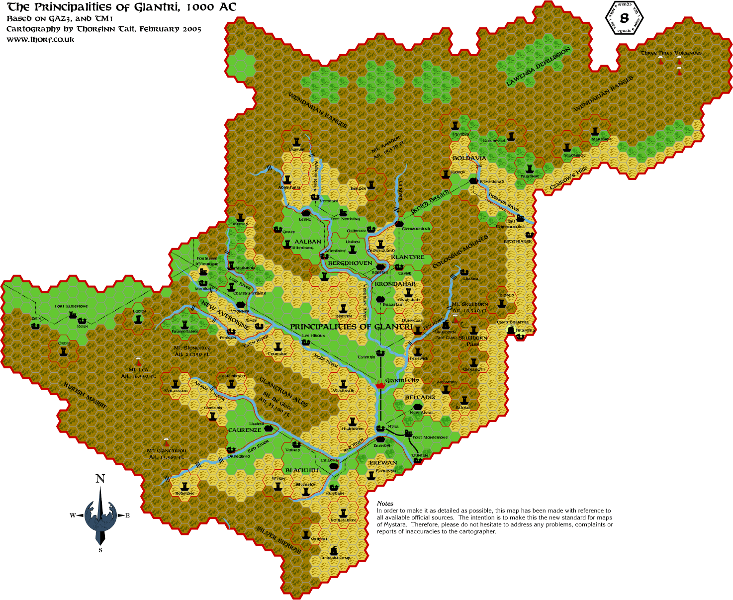 Glantri, 8 miles per hex, Feb 2005