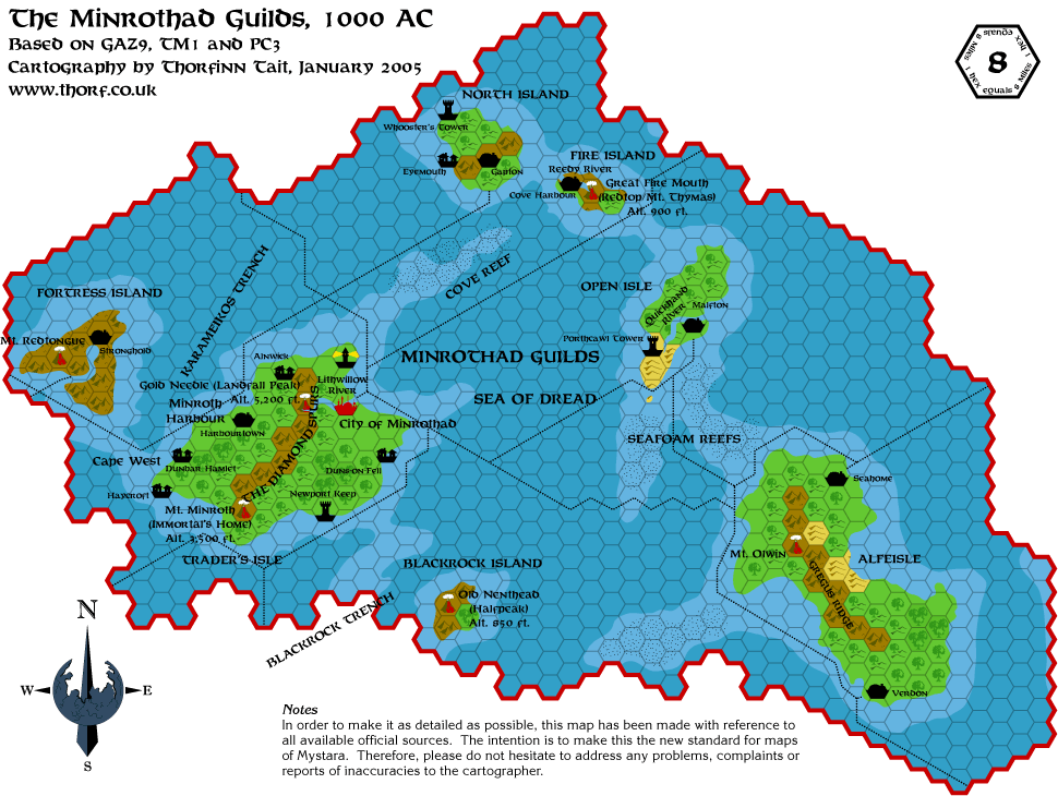 Minrothad, 8 miles per hex, Feb 2005