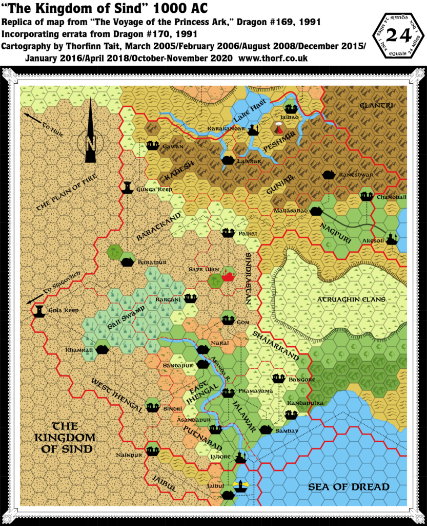 Replica map of Sind from Dragon 169 & 170, 24 miles per hex