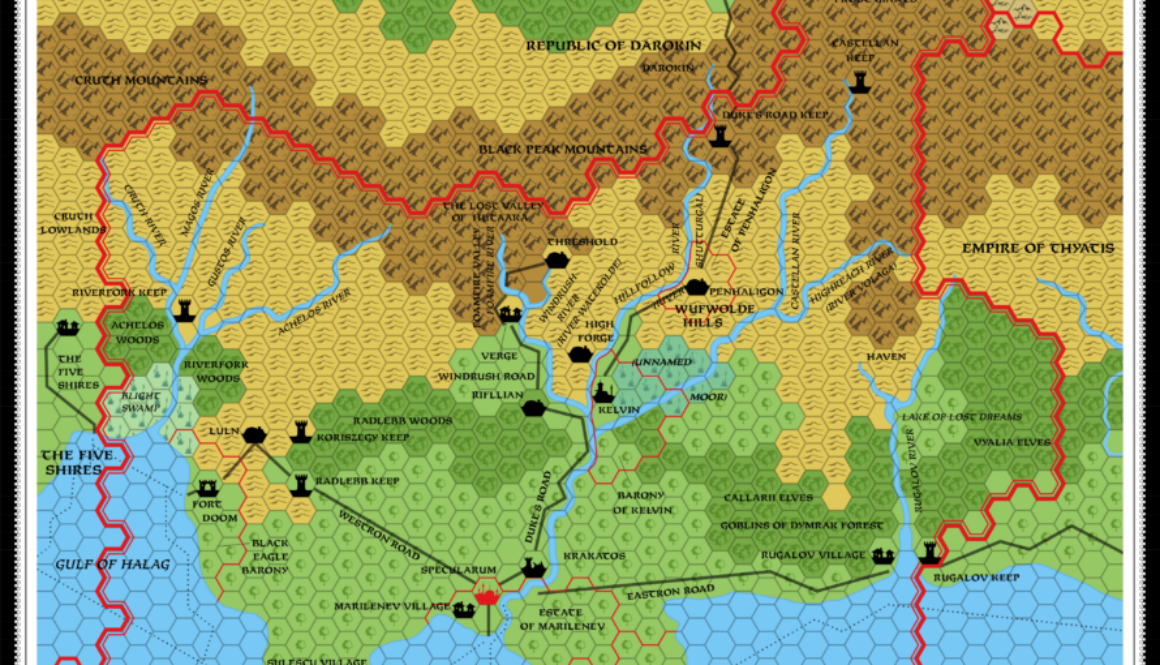 Replica of GAZ1 poster map of Karameikos, 8 miles per hex