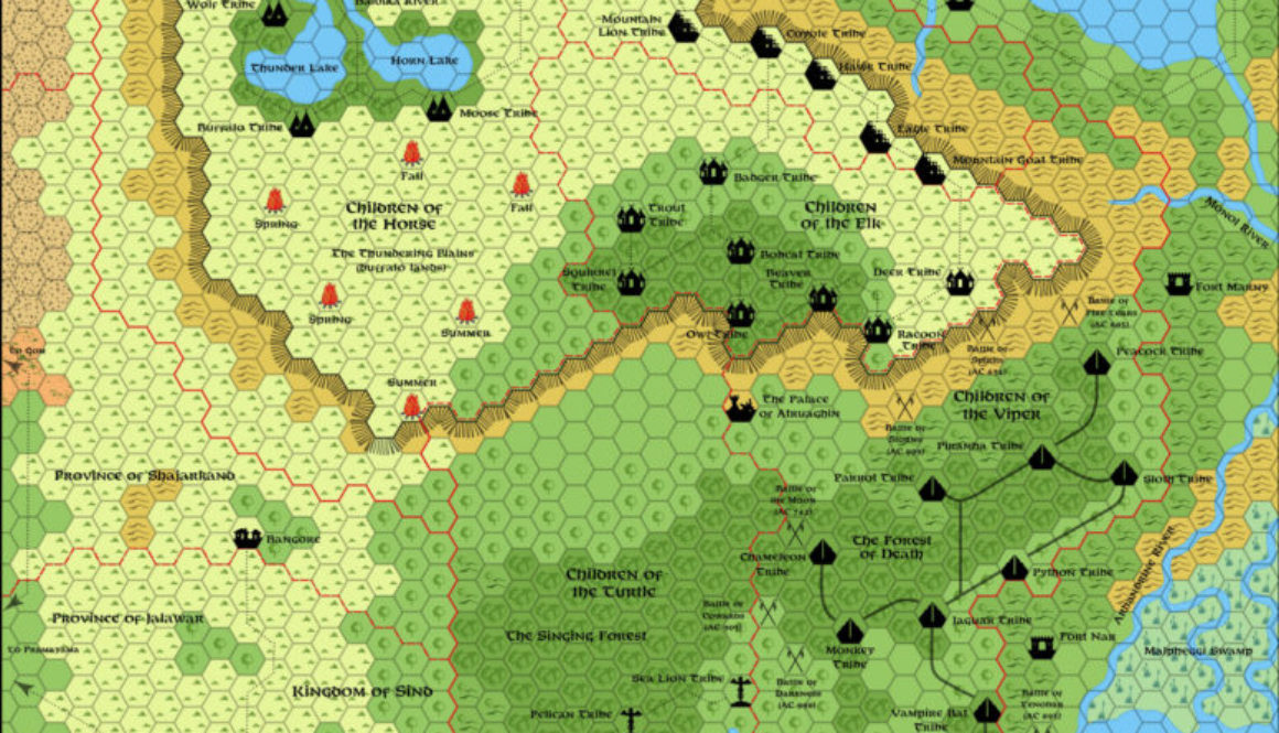 Replica of GAZ14 poster map of Atruaghin, 8 miles per hex