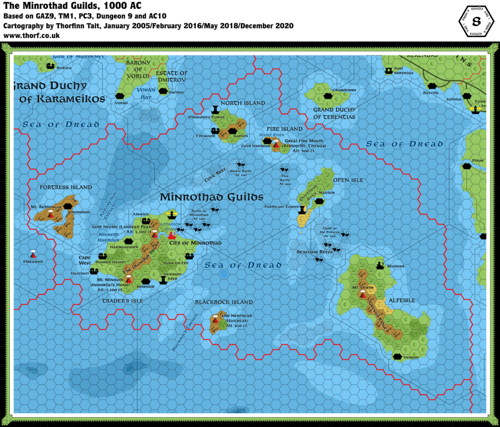 Minrothad, 8 miles per hex