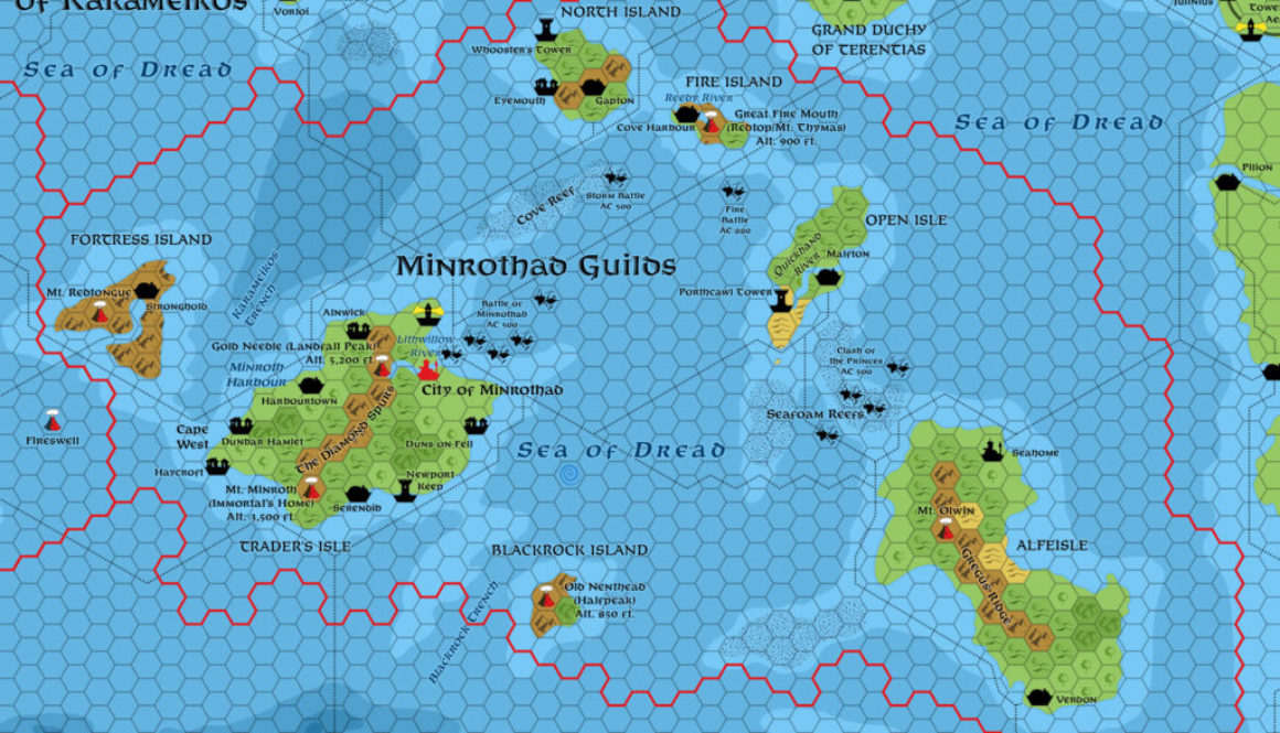 Minrothad Guilds, 8 miles per hex