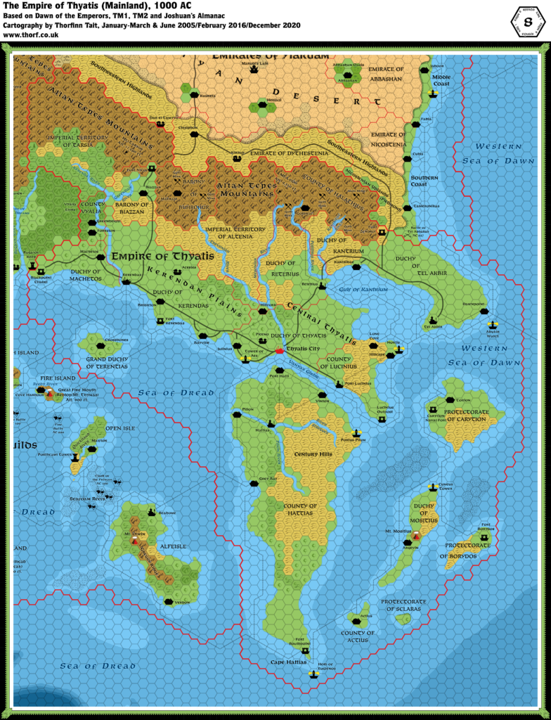 Updated map of the Empire of Thyatis (Mainland), 8 miles per hex