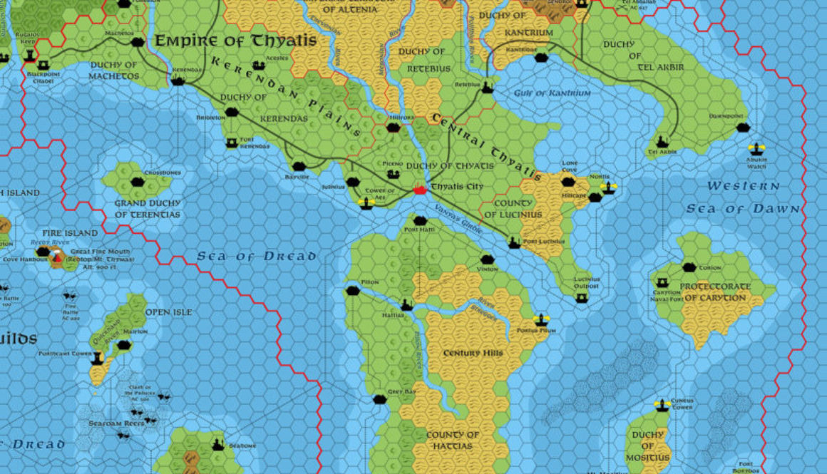 Updated map of the Empire of Thyatis (Mainland), 8 miles per hex