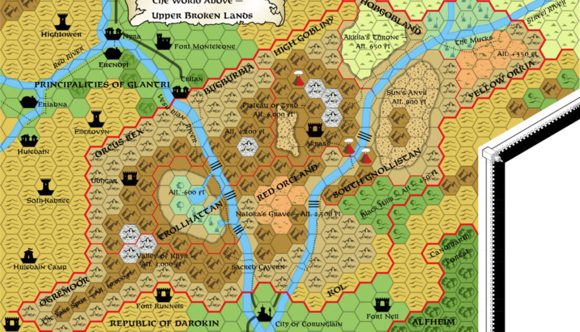Replica of GAZ10 map of the Broken Lands, 8 miles per hex
