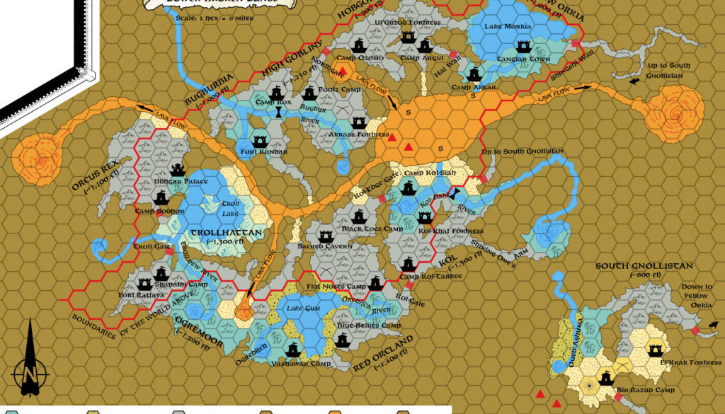 Replica of GAZ10 map of the Lower Broken Lands, 8 miles per hex