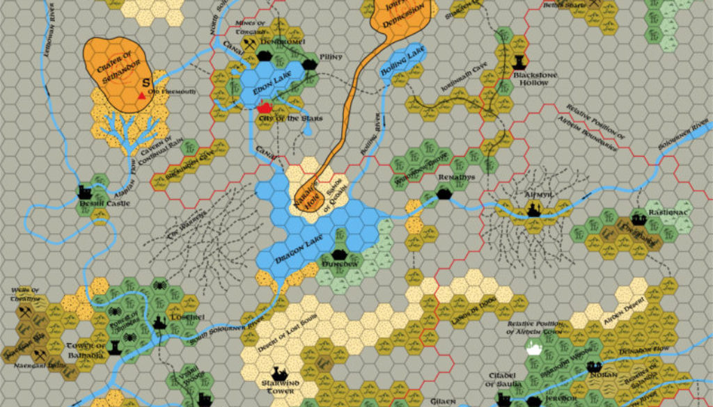 Replica of GAZ13 map of the Shadow Elves Territories, 8 miles per hex