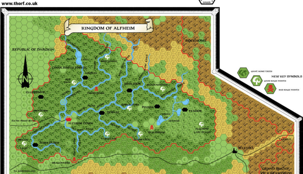 Replica of GAZ5 poster map of Alfheim, 8 miles per hex
