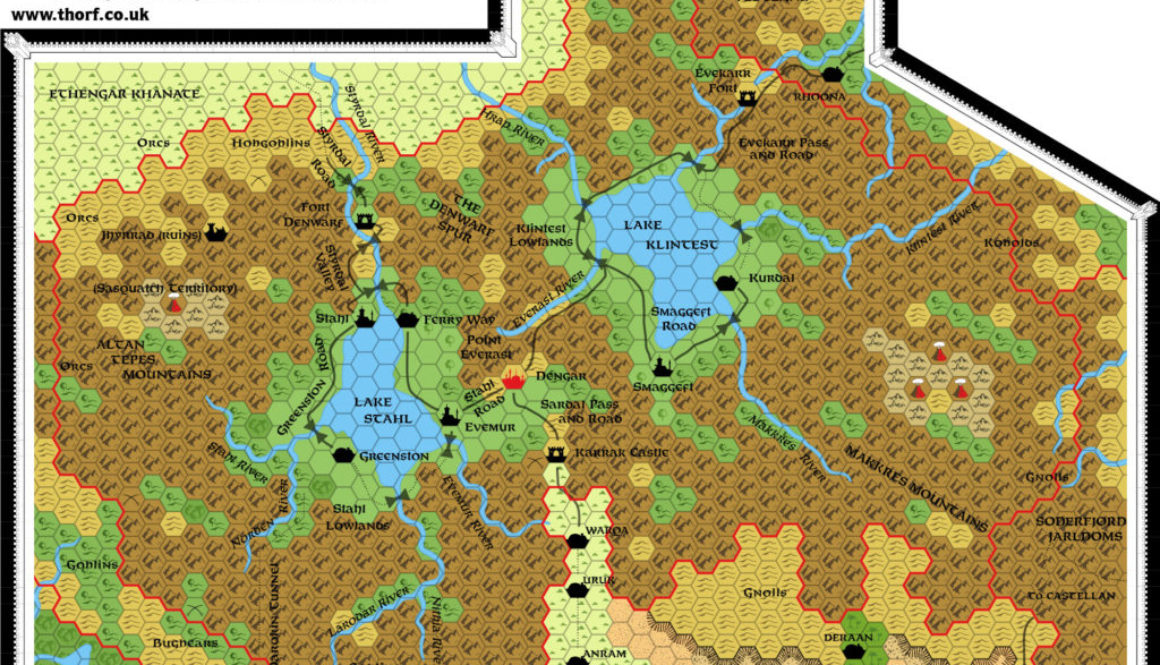 Replica of GAZ6 poster map of Rockhome, 8 miles per hex
