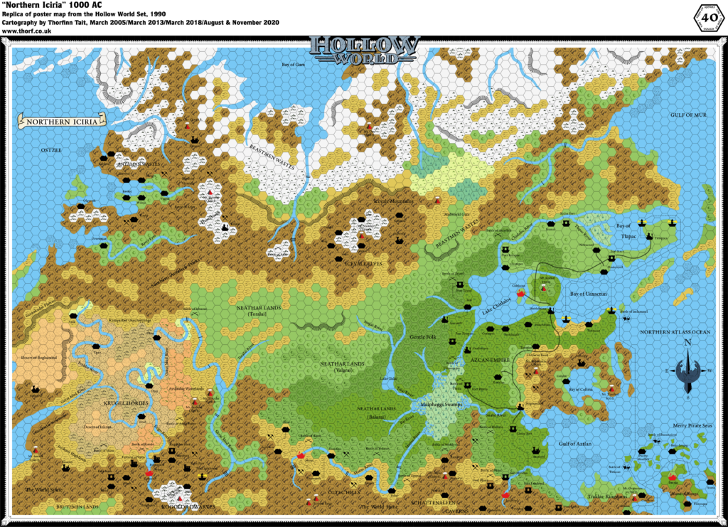 Replica of Hollow World Set map of Northern Iciria, 40 miles per hex
