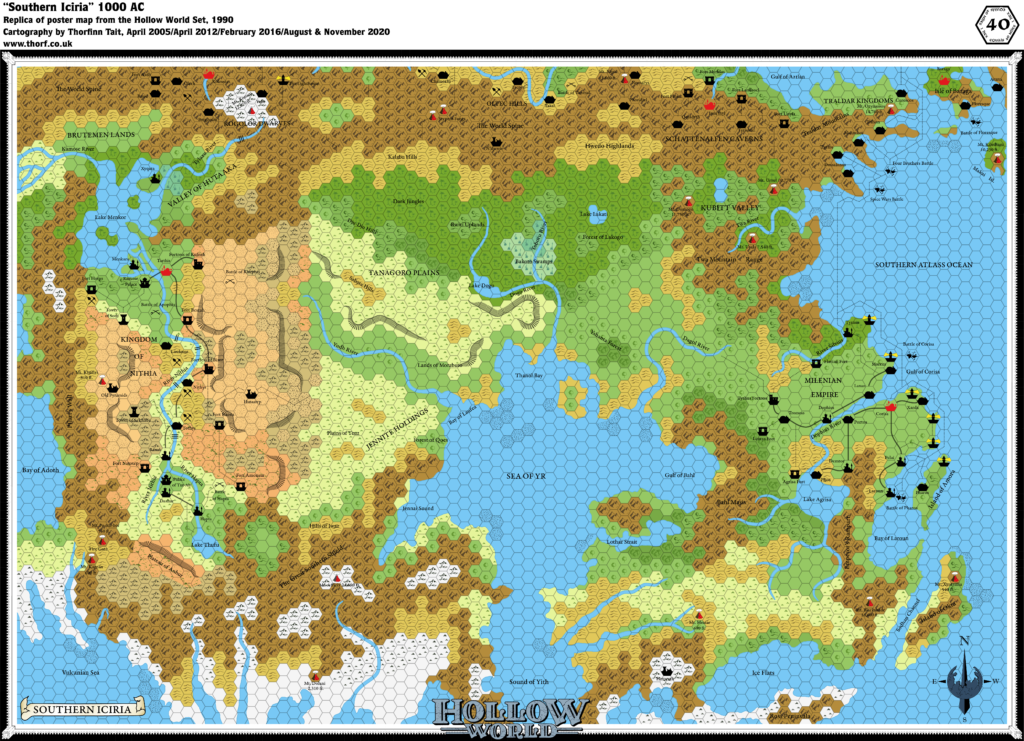 Replica of Hollow World Set map of Southern Iciria, 40 miles per hex