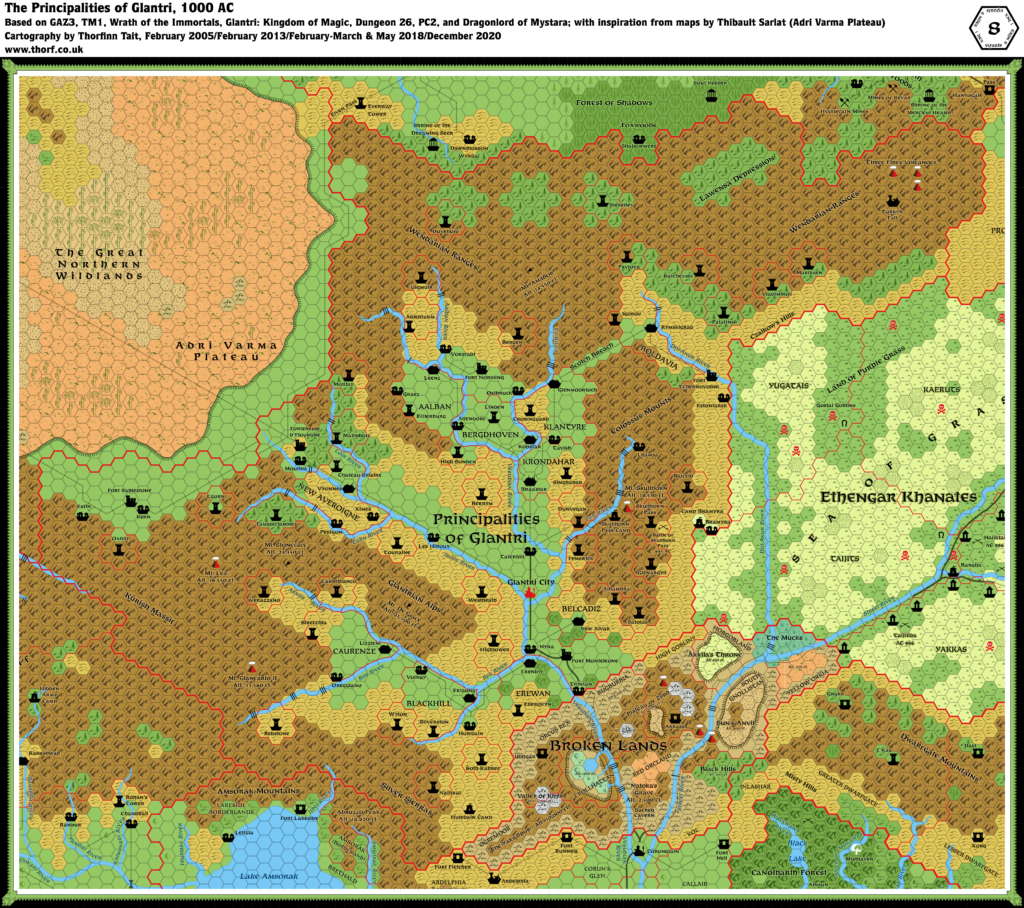 Glantri, 8 miles per hex