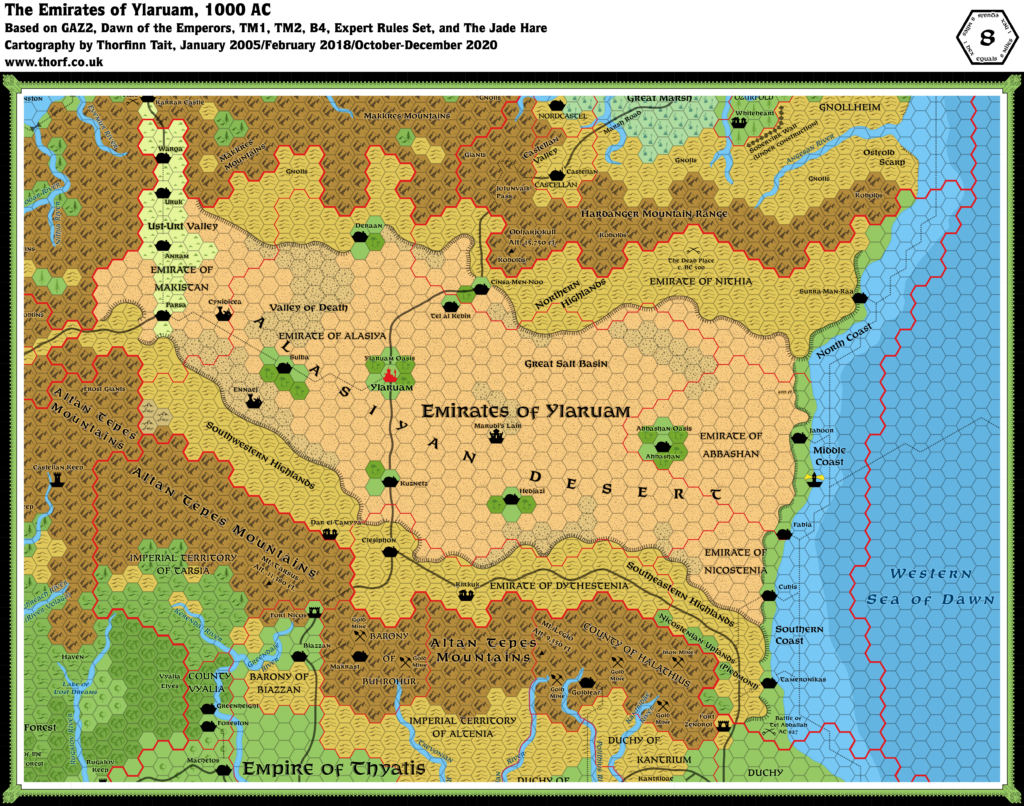 Ylaruam, 8 miles per hex