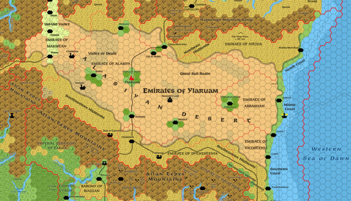 Ylaruam, 8 miles per hex