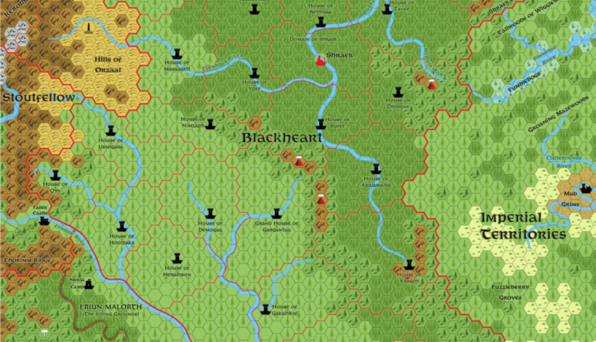 8 mile per hex map of Alphatia in 1000 AC.