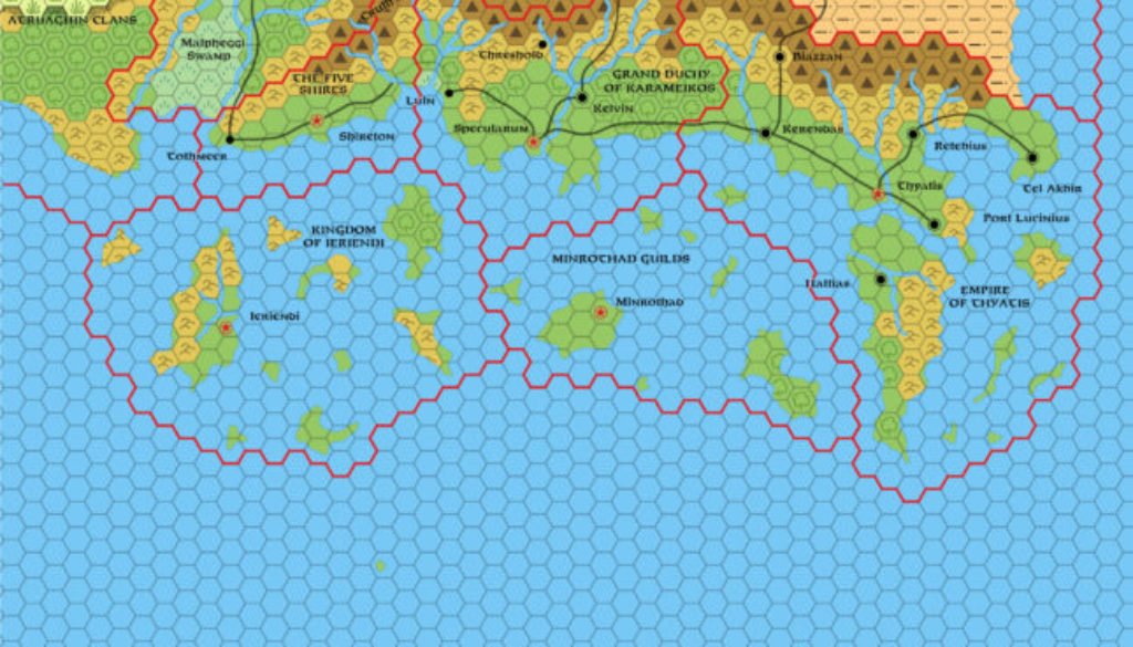 24 mile per hex map of the D&D Known World in AC 1000.