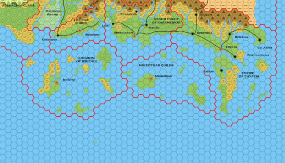 24 mile per hex map of the D&D Known World in AC 1000.