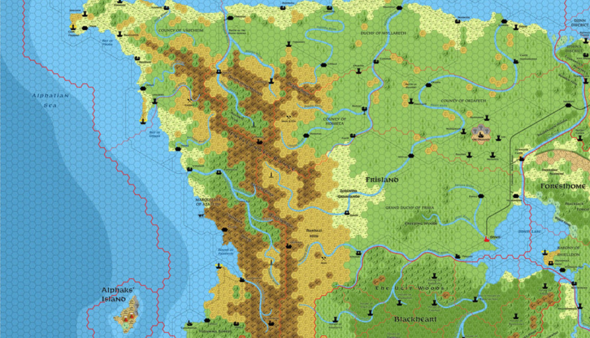 8 mile per hex map of Alphatia in AC 1000.