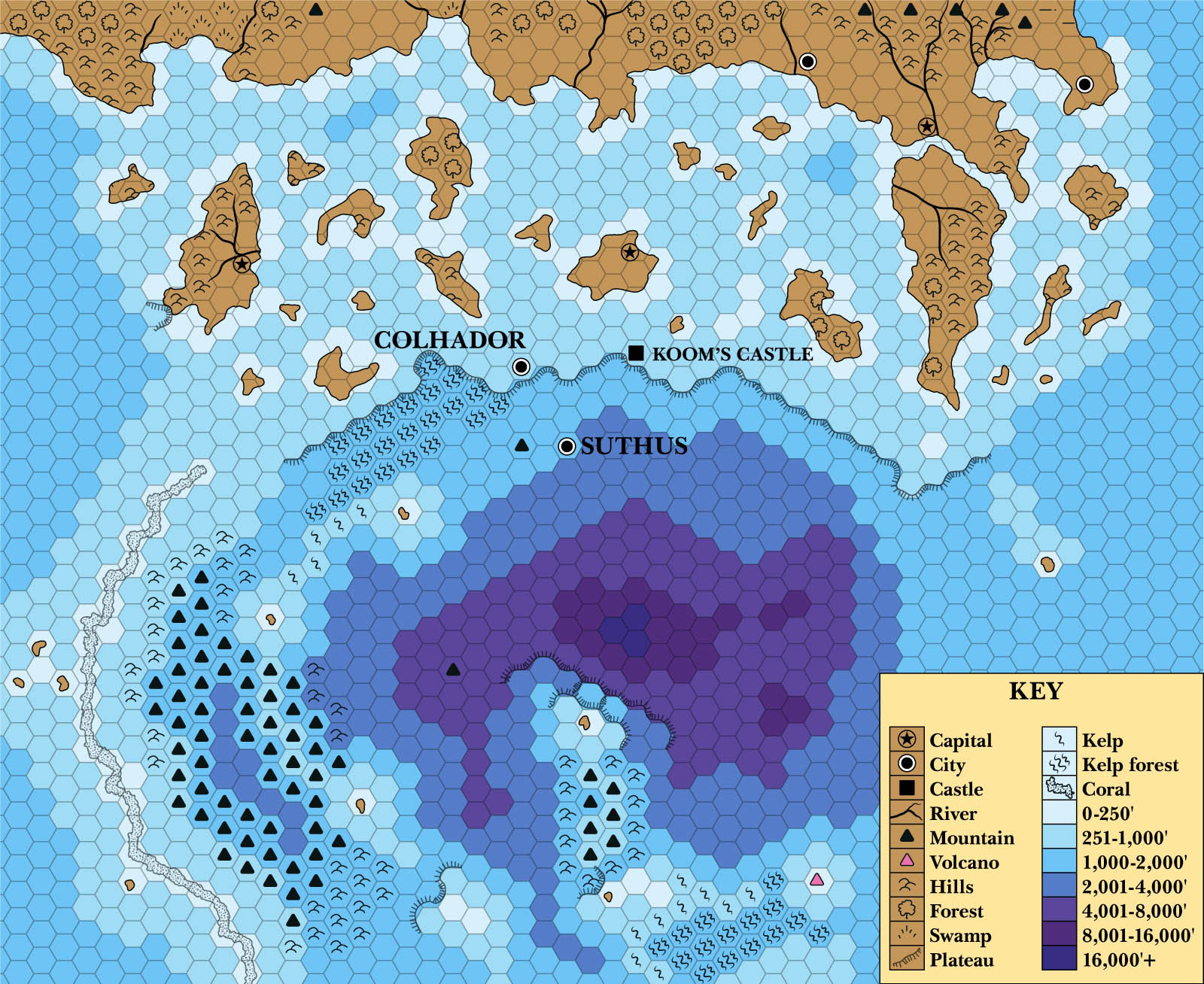 24 mile per hex map of the D&D Known World in AC 1000.