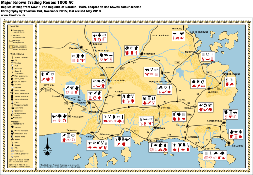Colourised replica of GAZ11's Major Known Trading Routes map, using GAZ9's palette