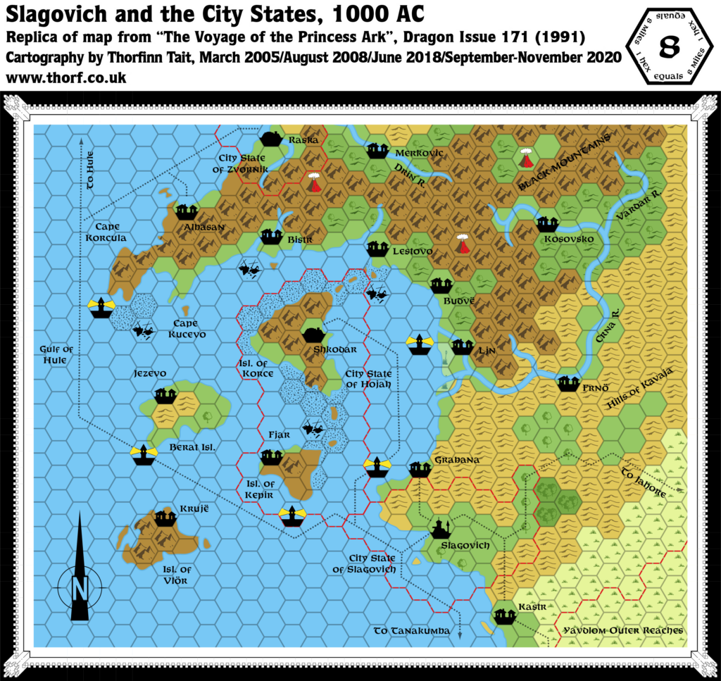 Replica of Dragon 171's map of Slagovich and the City States, 8 miles per hex
