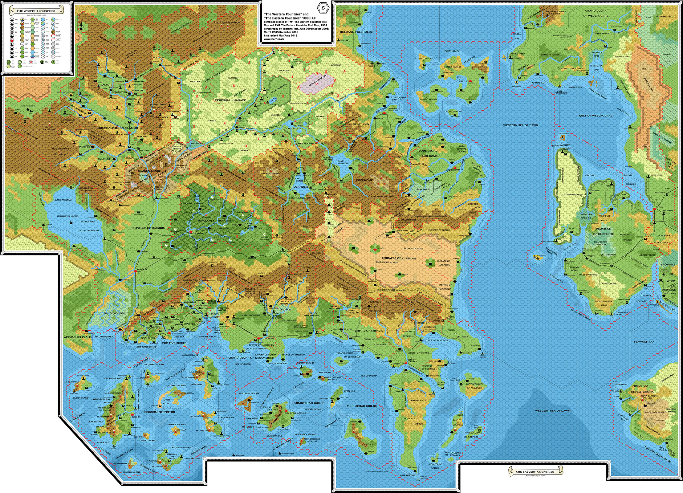 Combined replica of TM1 & TM2 The Western and Eastern Countries, 8 miles per hex