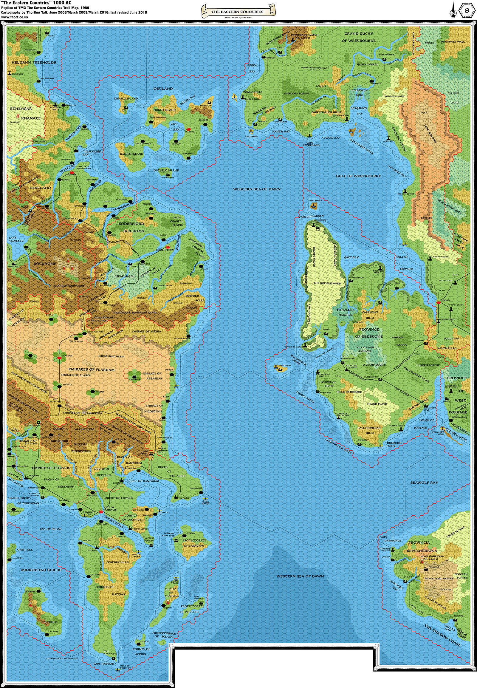 Replica of TM2 The Eastern Countries, 8 miles per hex