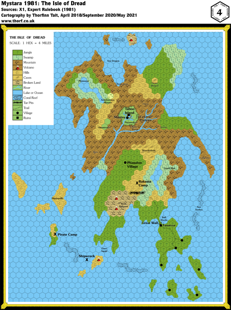 The Isle of Dread, 4 miles per hex (1981)