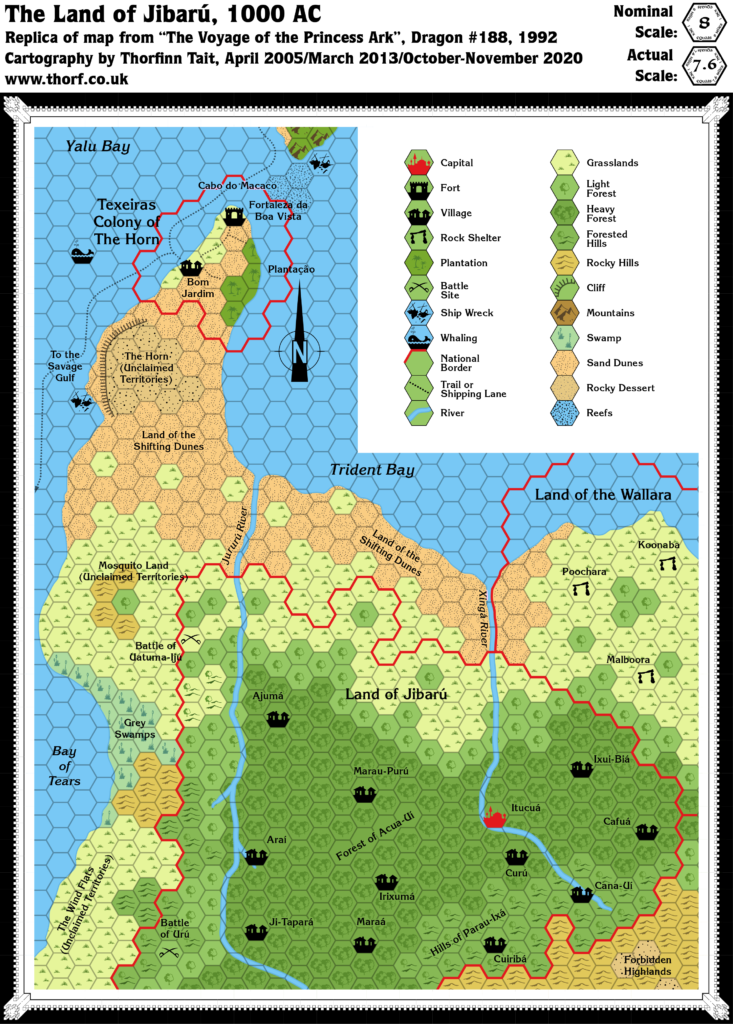 Replica of Dragon 188's map of Jibarú, 8 miles per hex