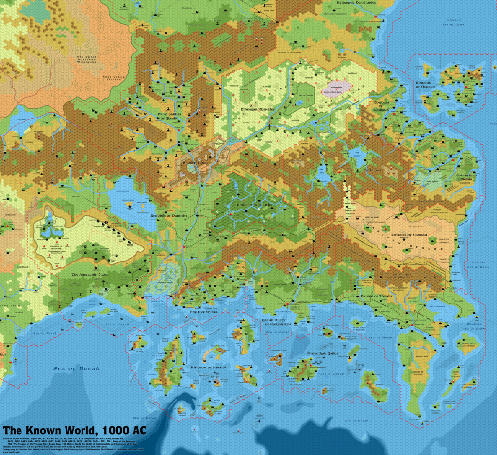 Known World 1000 AC Trail Map, 8 miles per hex
