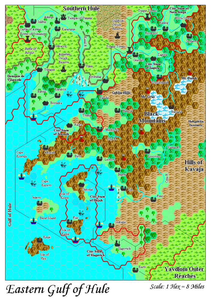 Eastern Gulf of Hule, 8 miles per hex by Adamantyr, February 2000