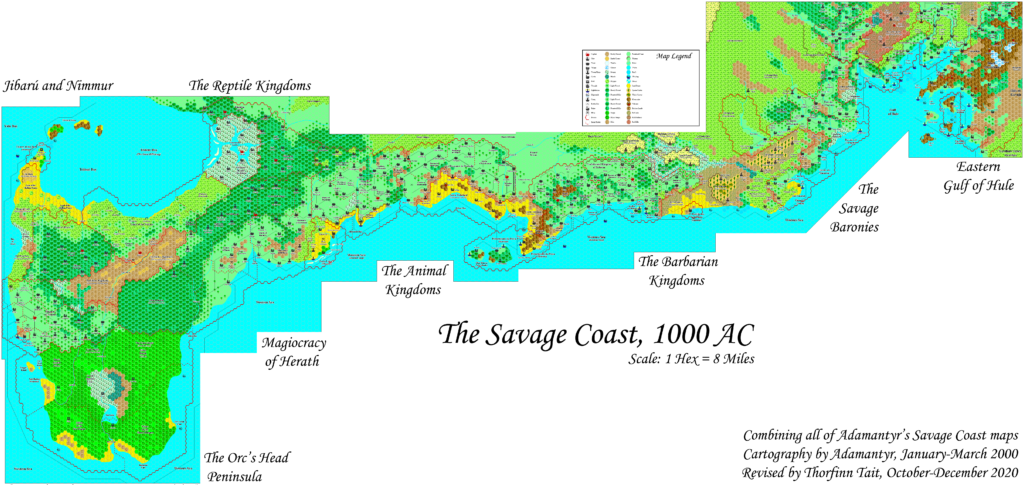 The Savage Coast, 8 miles per hex by Adamantyr, Revised by Thorf, December 2020