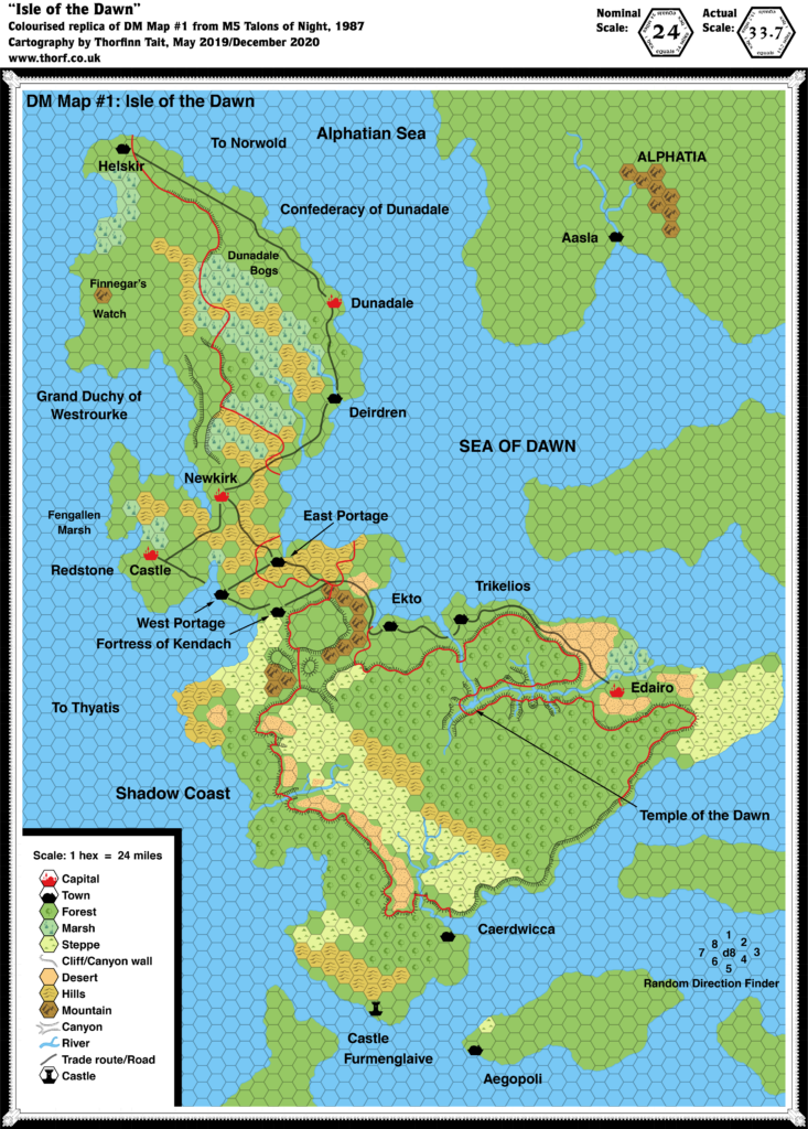 Colourised replica of M5’s Isle of Dawn map, 24 miles per hex