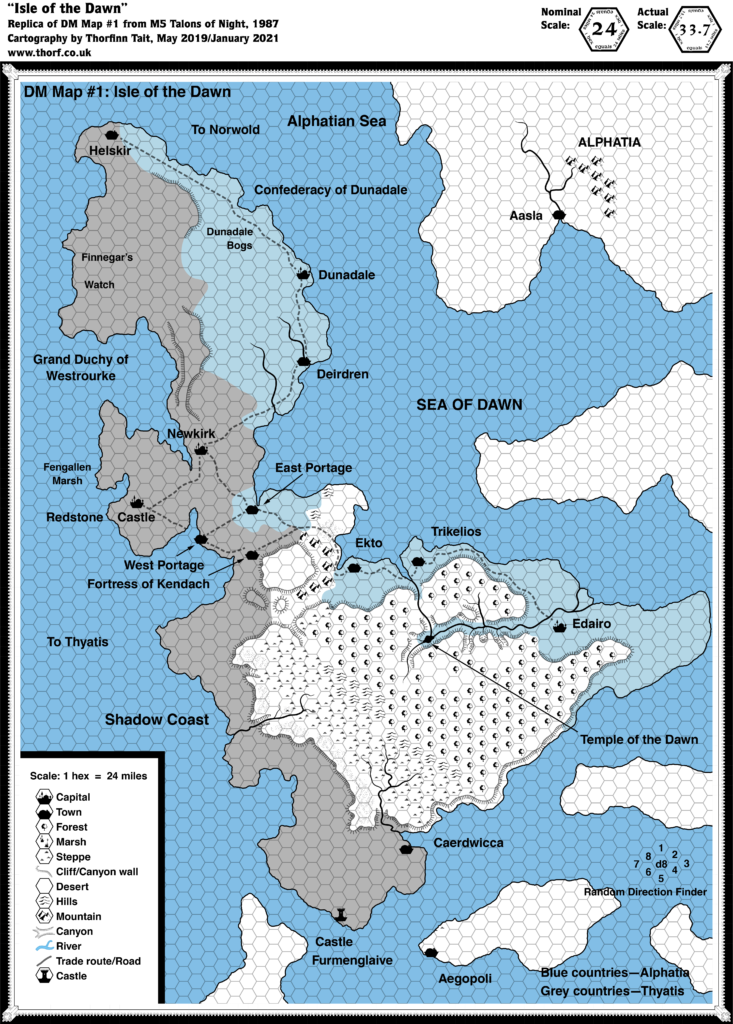 Replica of M5’s Isle of Dawn map, 24 miles per hex