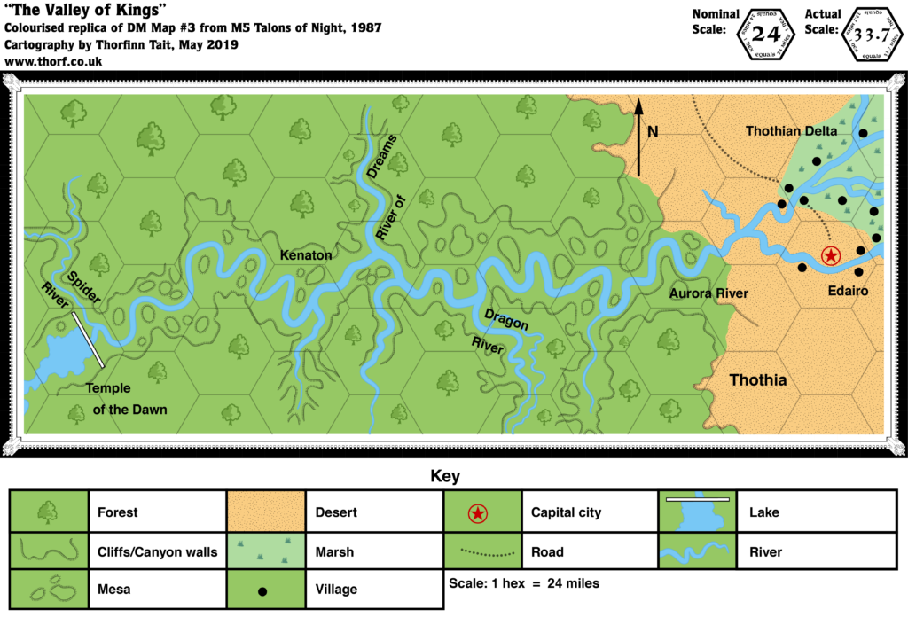 Colourised replica of M5’s Valley of Kings map, 24 miles per hex