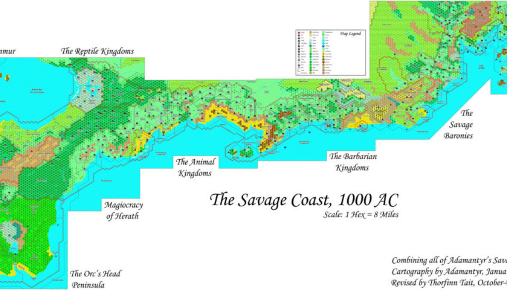 The Savage Coast, 8 miles per hex by Adamantyr, Revised by Thorf, December 2020