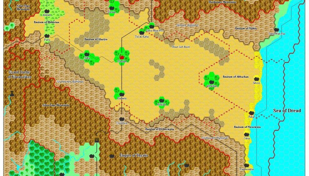 Emirates of Ylaruam, 8 miles per hex by Adamantyr, December 2003