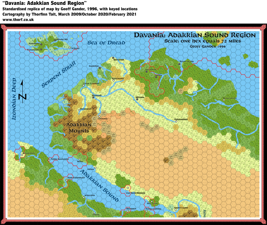 Standardised replica of Geoff Gander’s Davania: Adakkian Sound, 72 miles per hex