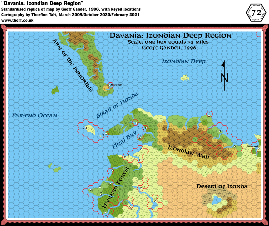 Standardised replica of Geoff Gander’s Davania: Izondian Deep, 72 miles per hex