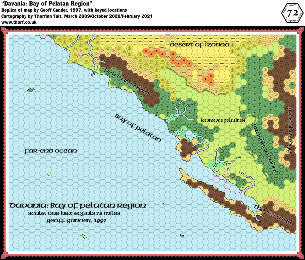 Replica of Geoff Gander’s Davania: Bay of Pelatan Region, 72 miles per hex