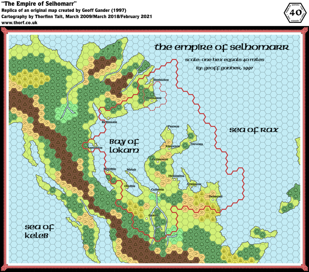 Replica of Geoff Gander’s Selhomarr, 40 miles per hex