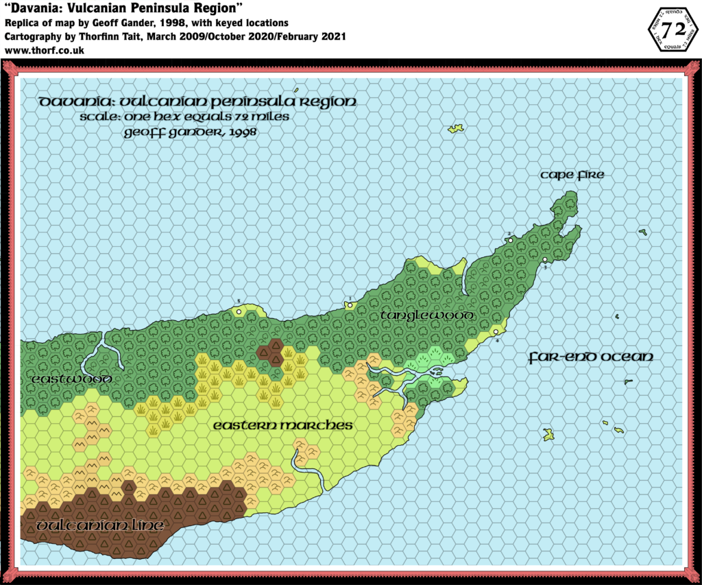 Replica of Geoff Gander’s Davania: Vulcanian Peninsula Region, 72 miles per hex