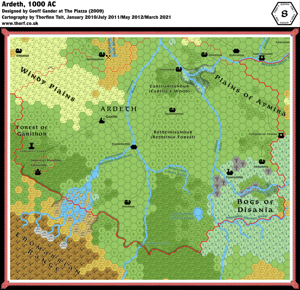 Replica of Geoff Gander’s Ardeth, 8 miles per hex, March 2021