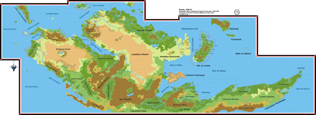 Standardised combined replica of Geoff Gander’s Davania, 72 miles per hex, March 2021